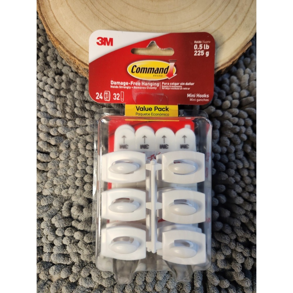 Command 1/2 lbs. Mini White Wall Mount Adhesive Utility Hooks Strips‎ Value Pack
